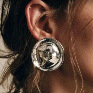 NEW! Statement Silver Plated Retro Large Hammered Coin-Disc Post  Earrings